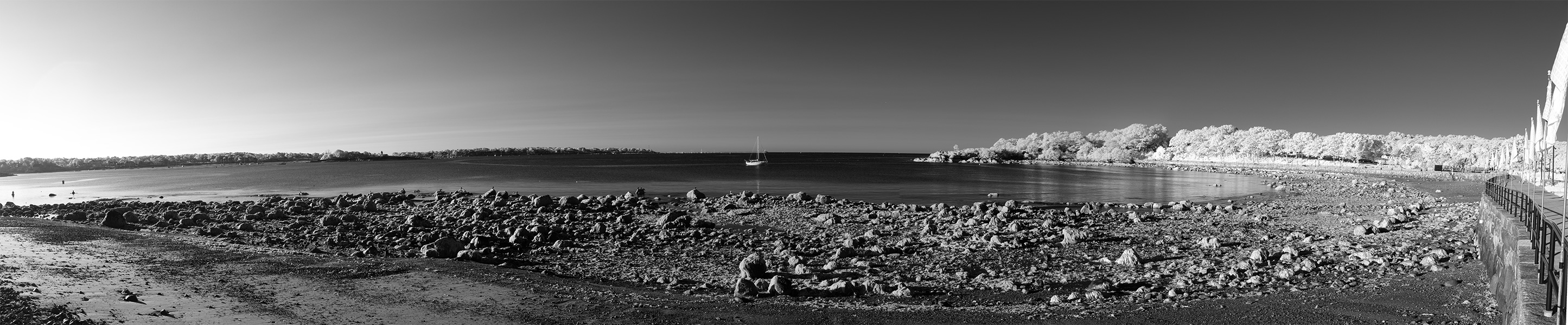 Very Wide Infrared Panorama of Beach, Outer Habor, and Breakwater.